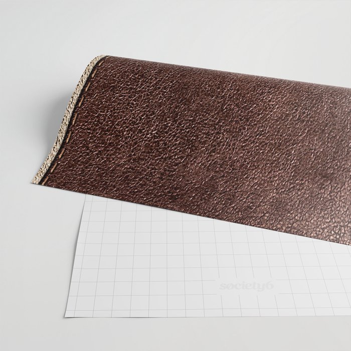 Dark Brown, Beige, Parallel Stitched Leather Effect Wrapping Paper by  koncoapparel